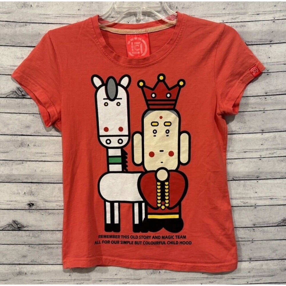 CLOT APPAREL Womens Graphic T-Shirt Red Chinese Asian King Horse Sz Medium